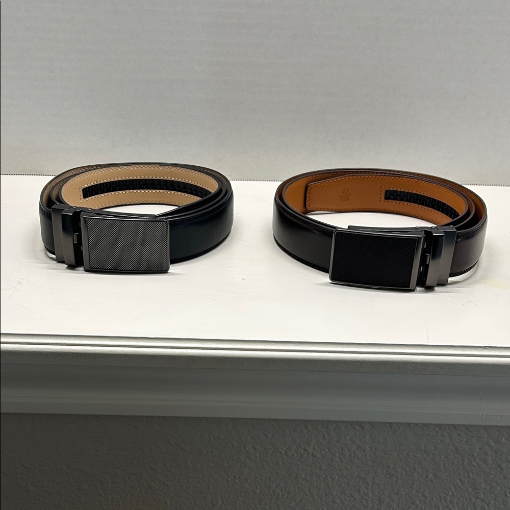 New 2-Pack Ratchet Leather Belts - Black & Brown - Men's Size 42